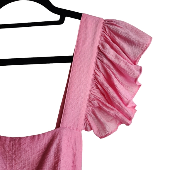 MABLE Ruffle Sleeve Cross-Back Tie-back Maxi Dress - Bubble Gum Pink - Picture 4 of 10